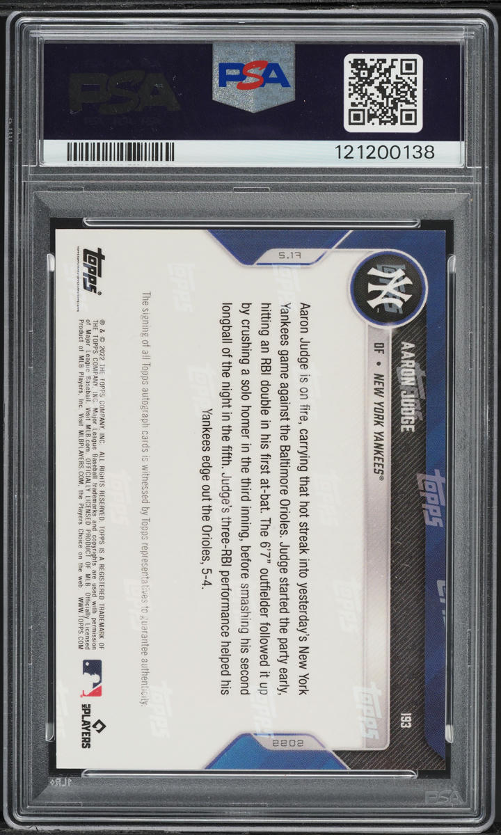 2022 Topps Now Rainbow Foil Aaron Judge AUTO 1/1 #193 PSA 10 GEM MINT