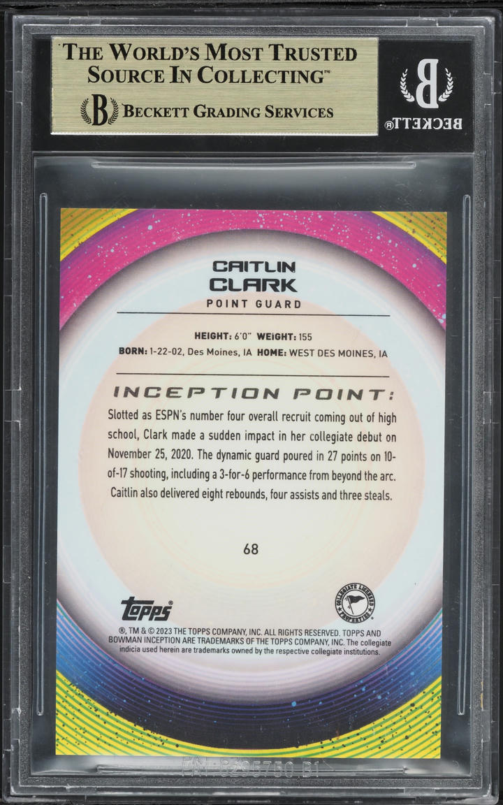 2022 Bowman Inception University Caitlin Clark #68 BGS 10 PRISTINE