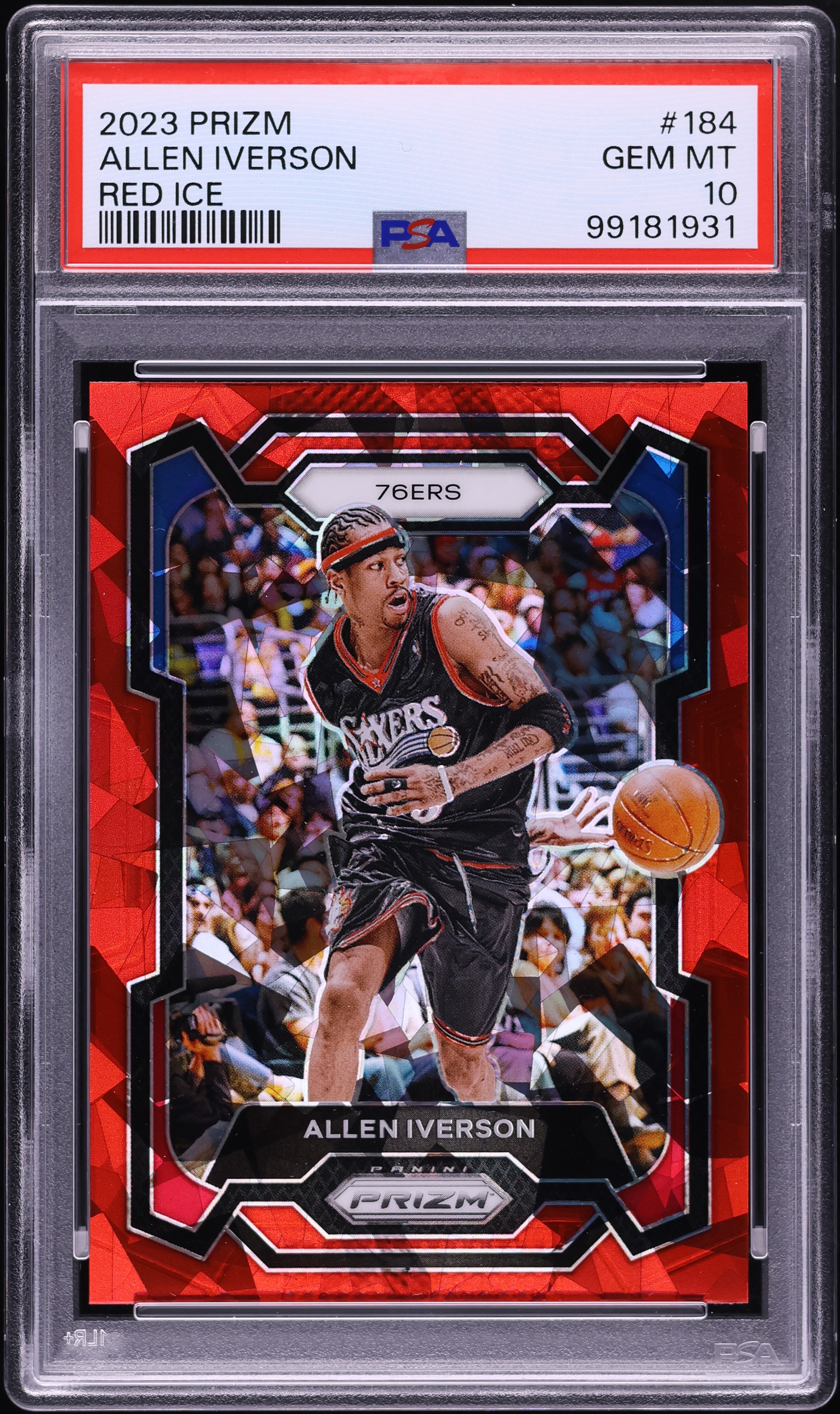 2023 Panini Prizm Red Ice Allen Iverson #184 PSA 10 GEM MINT on