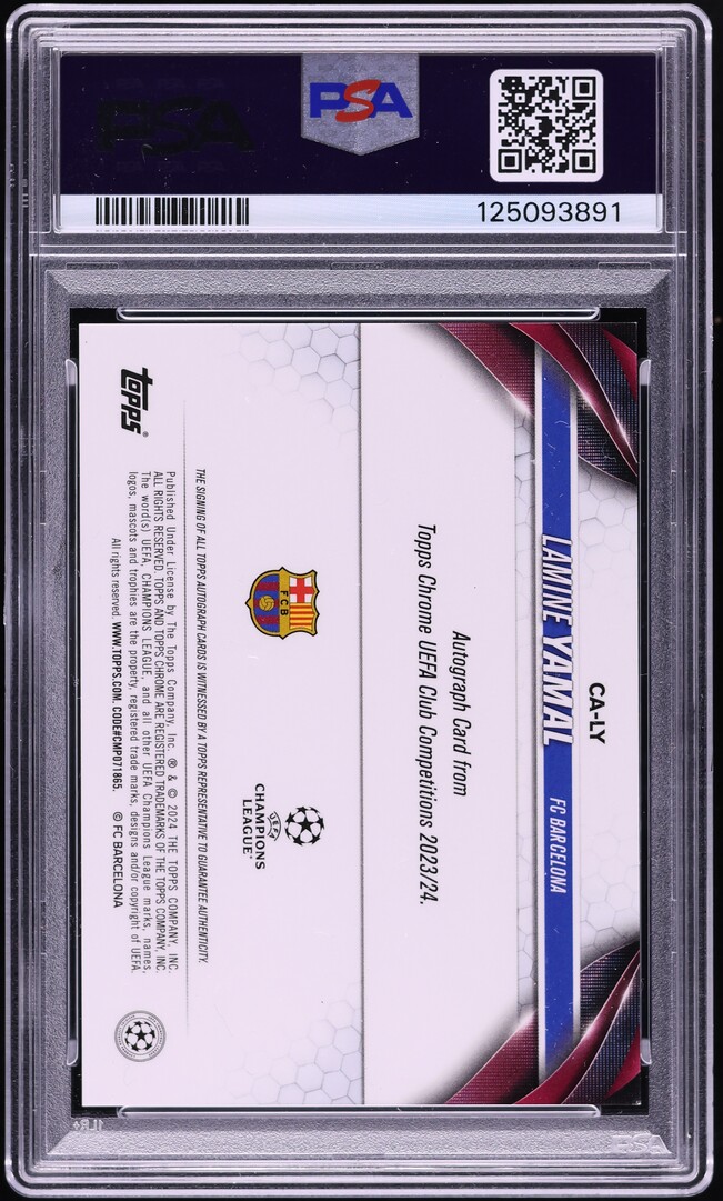 2023 Topps Chrome UCC Black Refractor Lamine Yamal ROOKIE AUTO DNA 10 /10 PSA 8