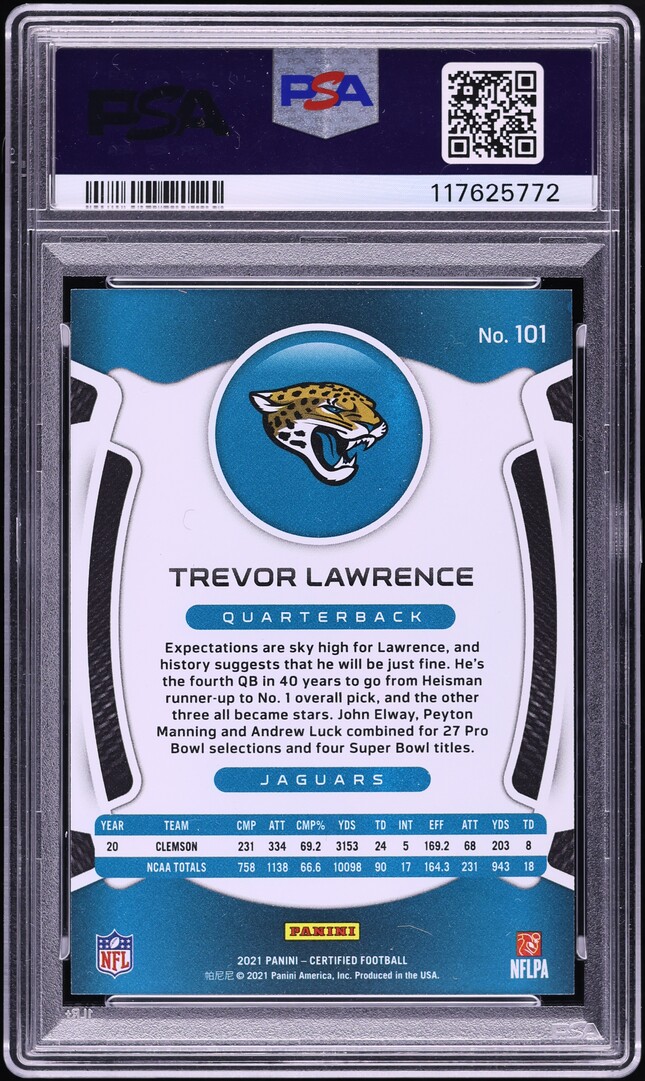 2021 Panini Certified Mirror Blue Trevor Lawrence ROOKIE /75 #101