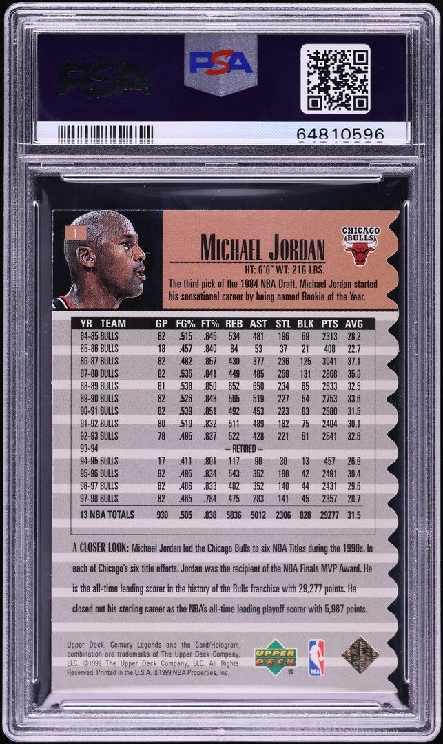 1998 Upper Deck Century Legends Century Collection Michael Jordan /100 #1 PSA 8