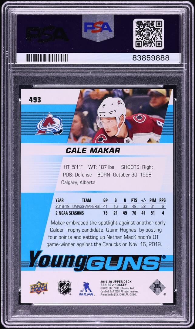 2019 Upper Deck Young Guns Cale Makar ROOKIE #493 PSA 10 GEM MINT