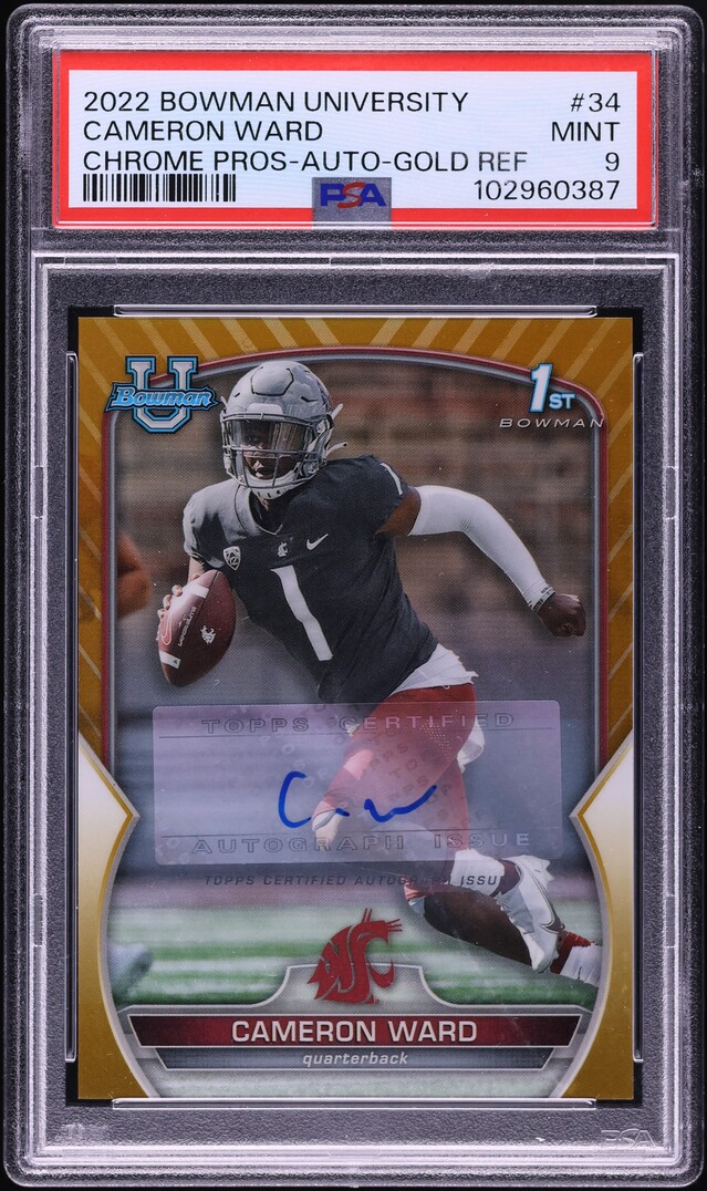 2022 Bowman University Chrome Gold Ref Cameron Ward PROSPECT AUTO /50 #34 PSA 9