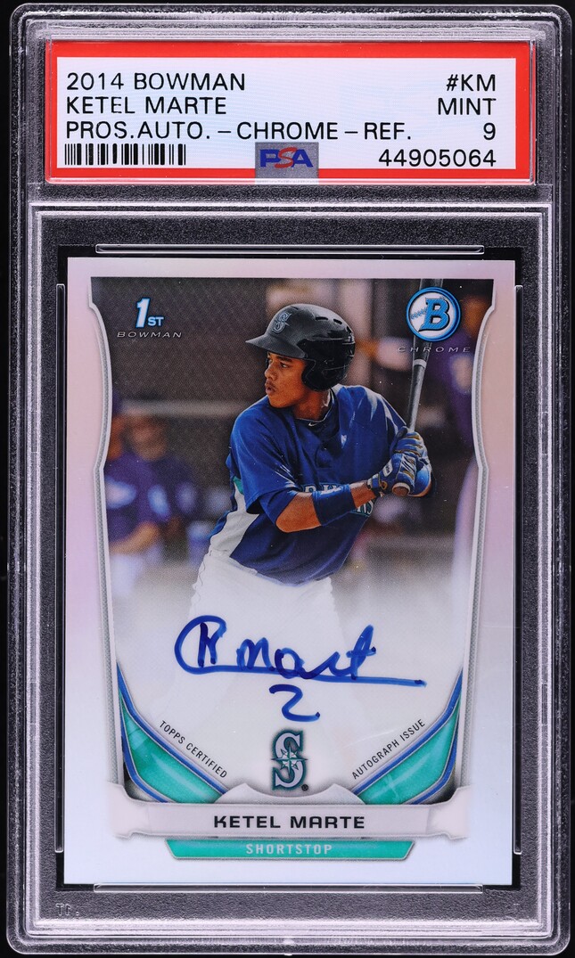 2014 Bowman Chrome Refractor Ketel Marte PROSPECT AUTO /500 #KM PSA 9 MINT