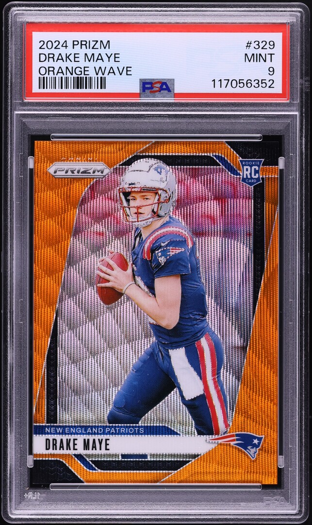 2024 Panini Prizm Orange Wave Drake Maye ROOKIE /60 #329 PSA 9