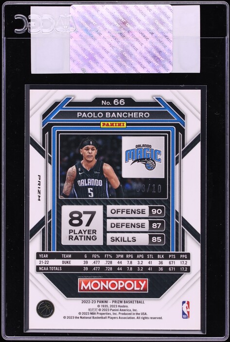 2022 Panini Prizm Monopoly Blue Money Shimmer Paolo Banchero RC