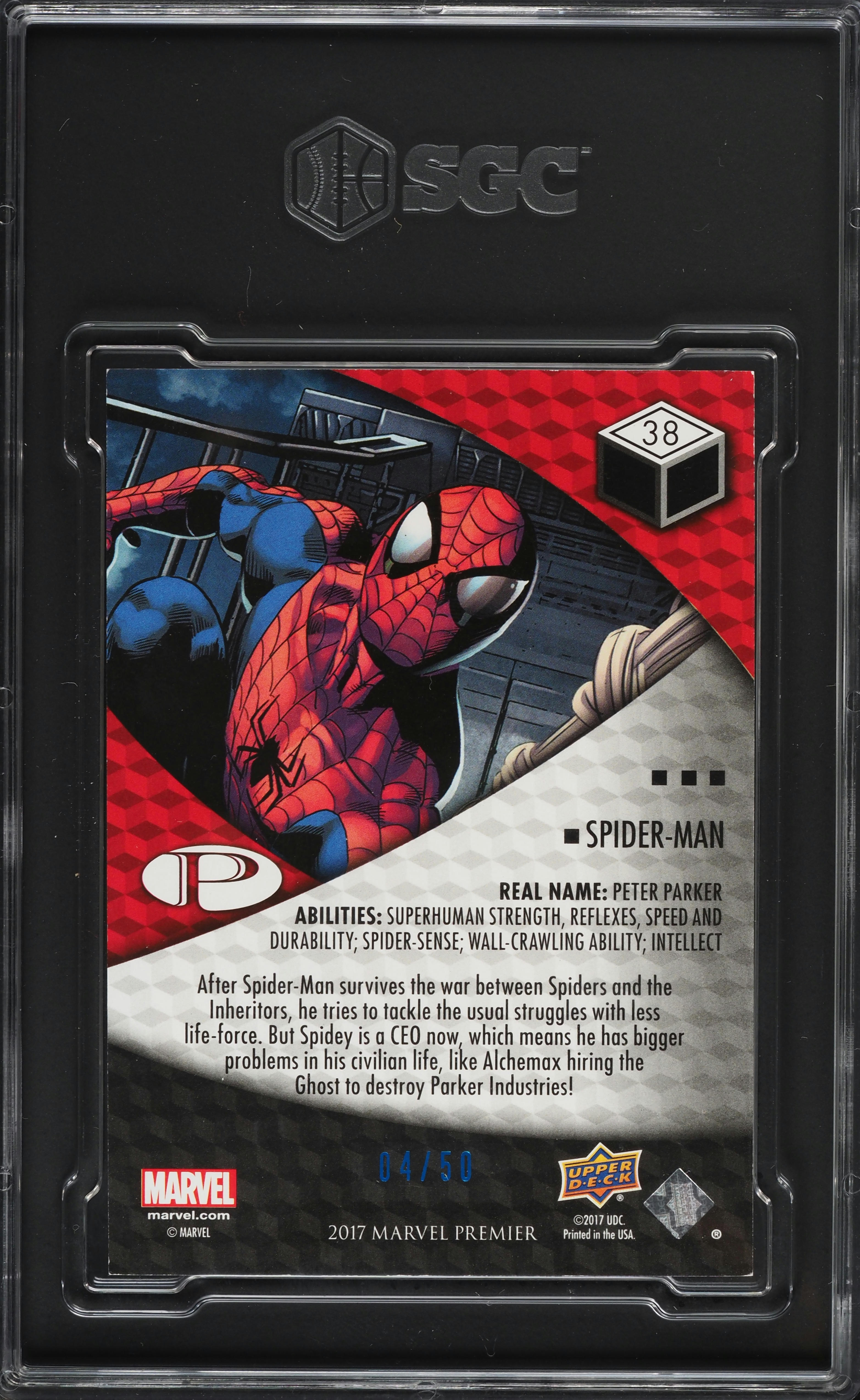 2017 Upper Deck Marvel Premier Blue Spider-Man /50 #38 SGC 8 NM-MT