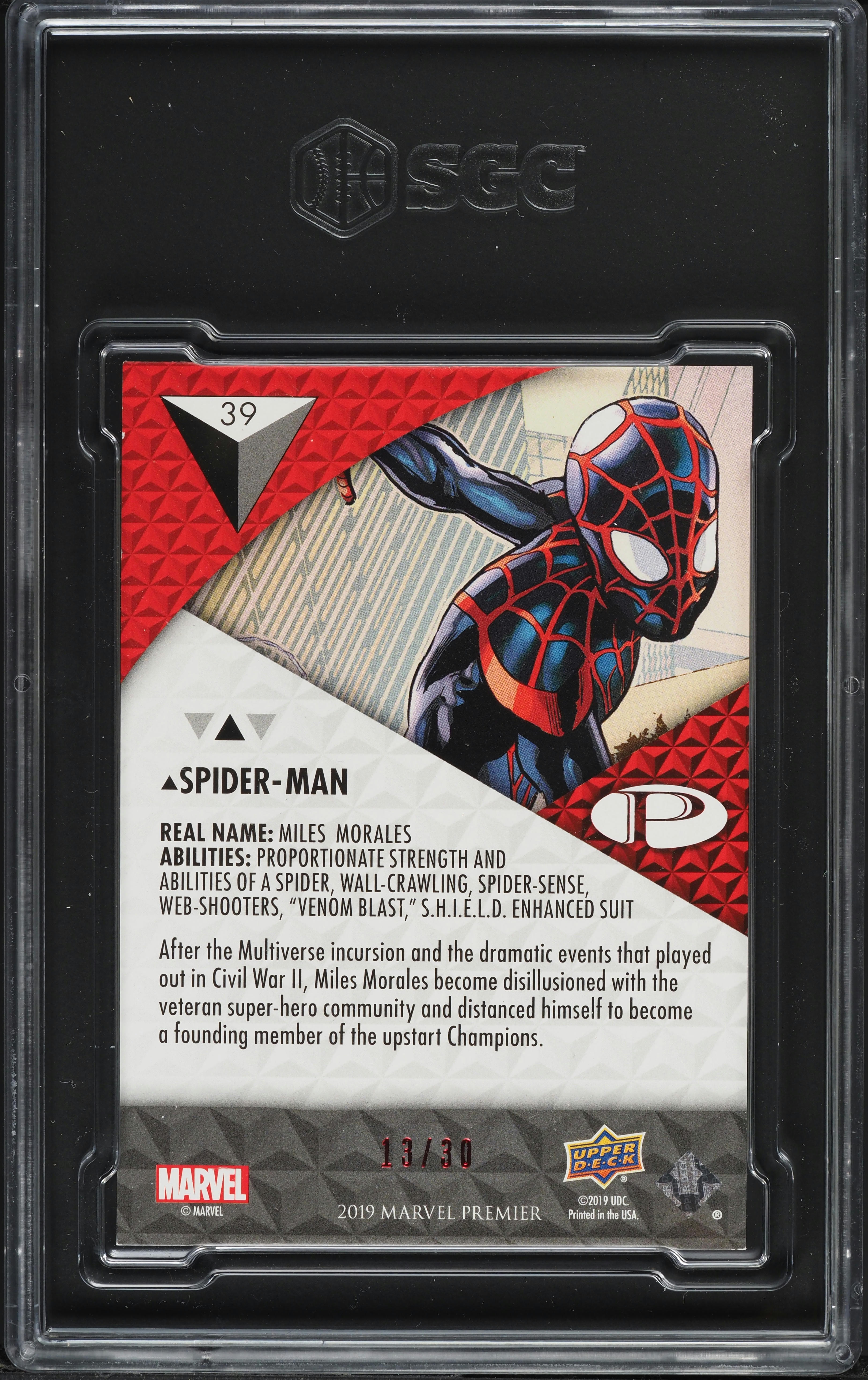 2019 Upper Deck Marvel Premier Red Spider-Man /30 #39 SGC 8.5 NM