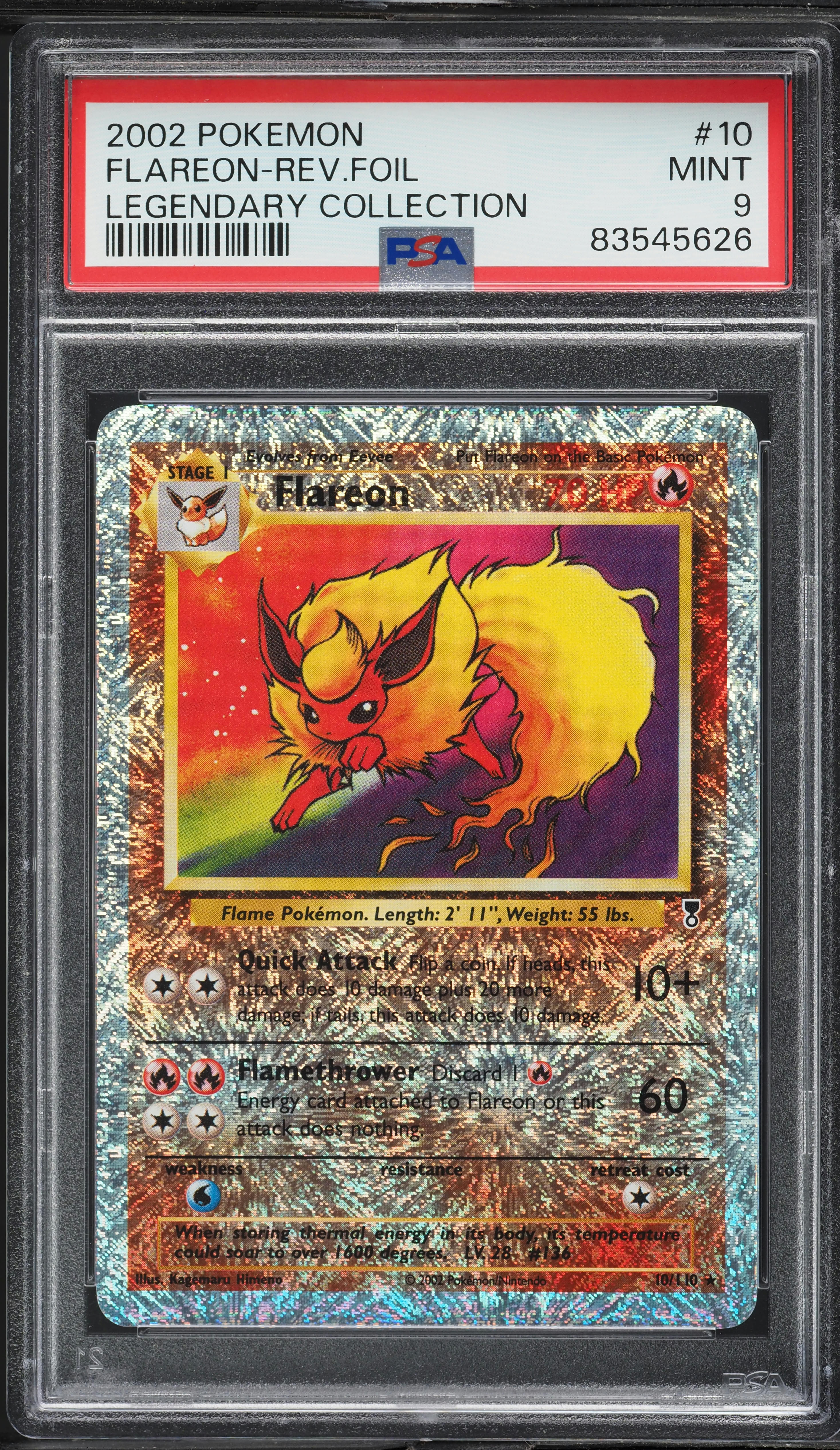 2002 Pokemon Legendary Collection Reverse Holo Flareon #10 PSA 9