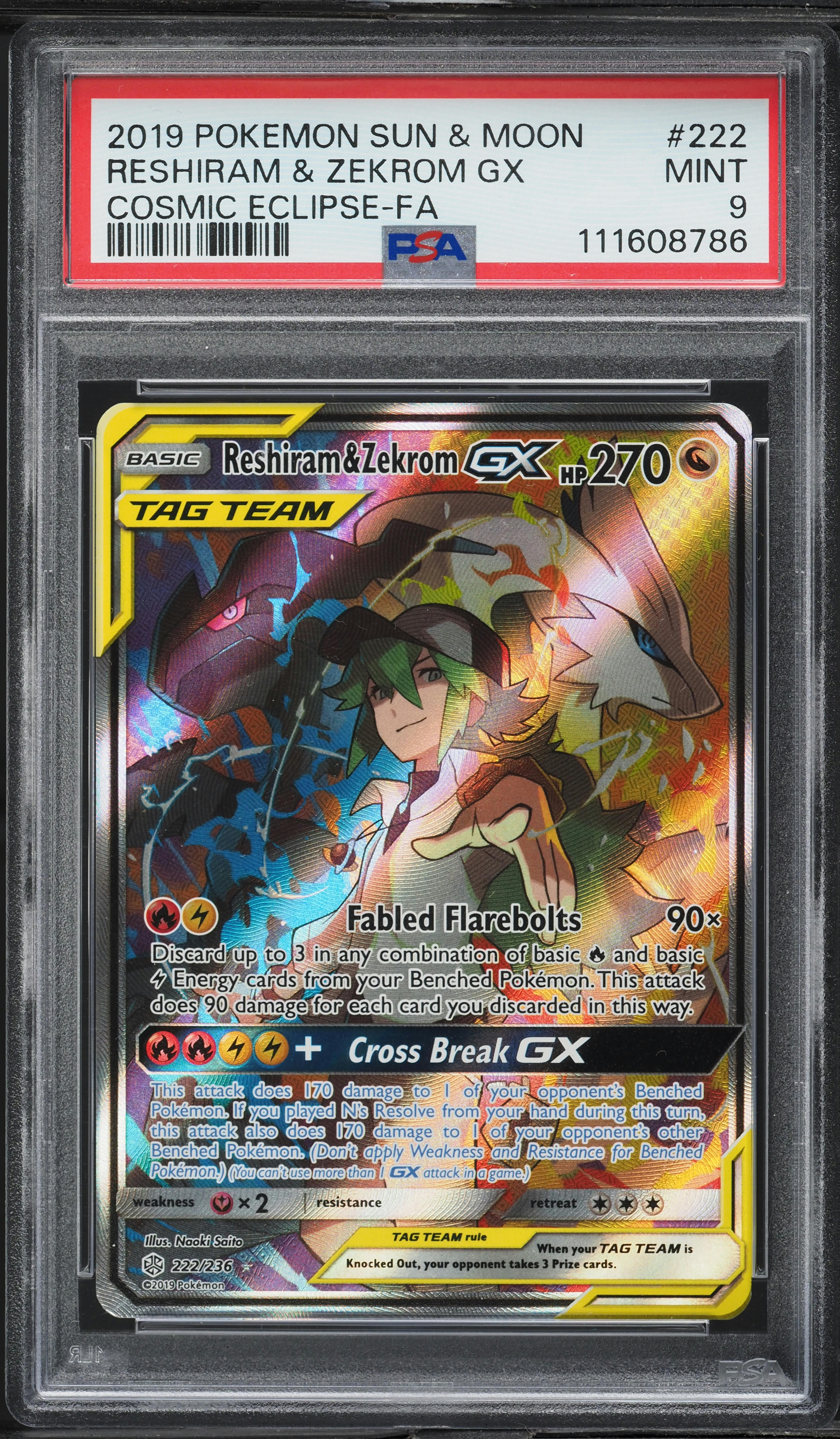 2019 Pokemon SM Cosmic Eclipse Full Art Reshiram & Zekrom GX #222