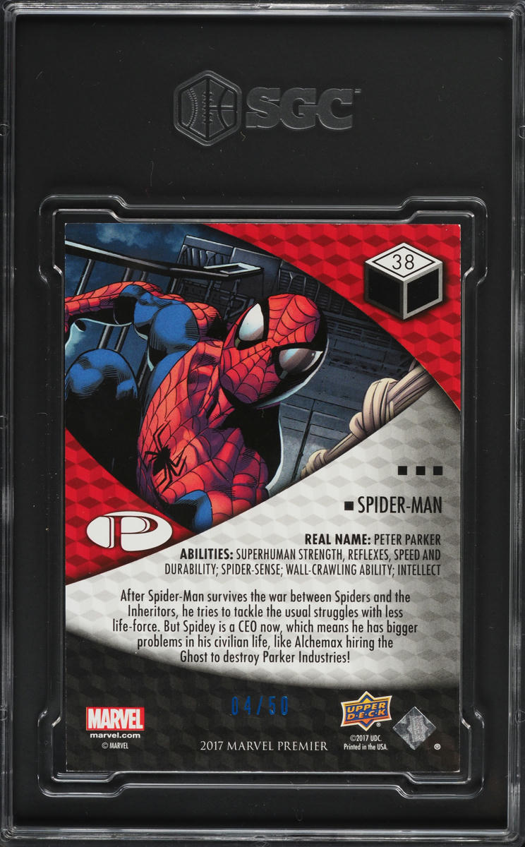 2017 Upper Deck Marvel Premier Blue Spider-Man /50 #38 SGC 8 NM-MT