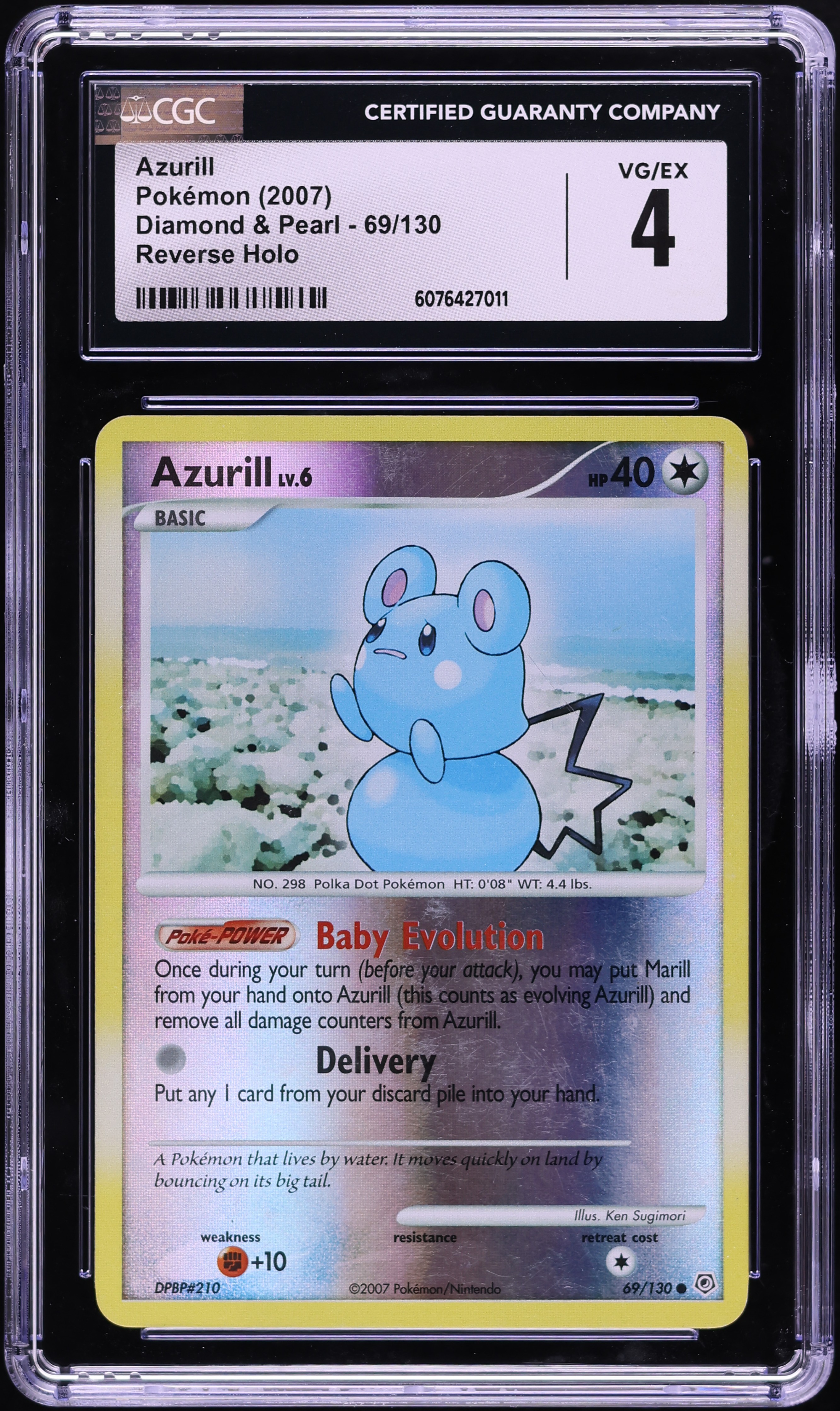 2007 Pokemon Diamond & Pearl Reverse Holo Azurill #69 CGC 4 VGEX 2007 Pokemon Diamond & Pearl Reverse Holo Azurill #69 CGC 4 VGEX
