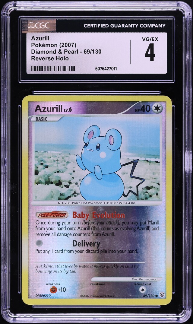 azurill pokemon card 2007 Pokemon Diamond & Pearl Reverse Holo Azurill #69 CGC 4 VGEX