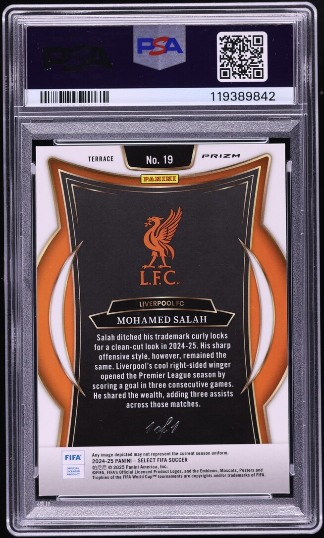 2024 Select FIFA Terrace Black Mohamed Salah 1/1 #19 PSA AUTH