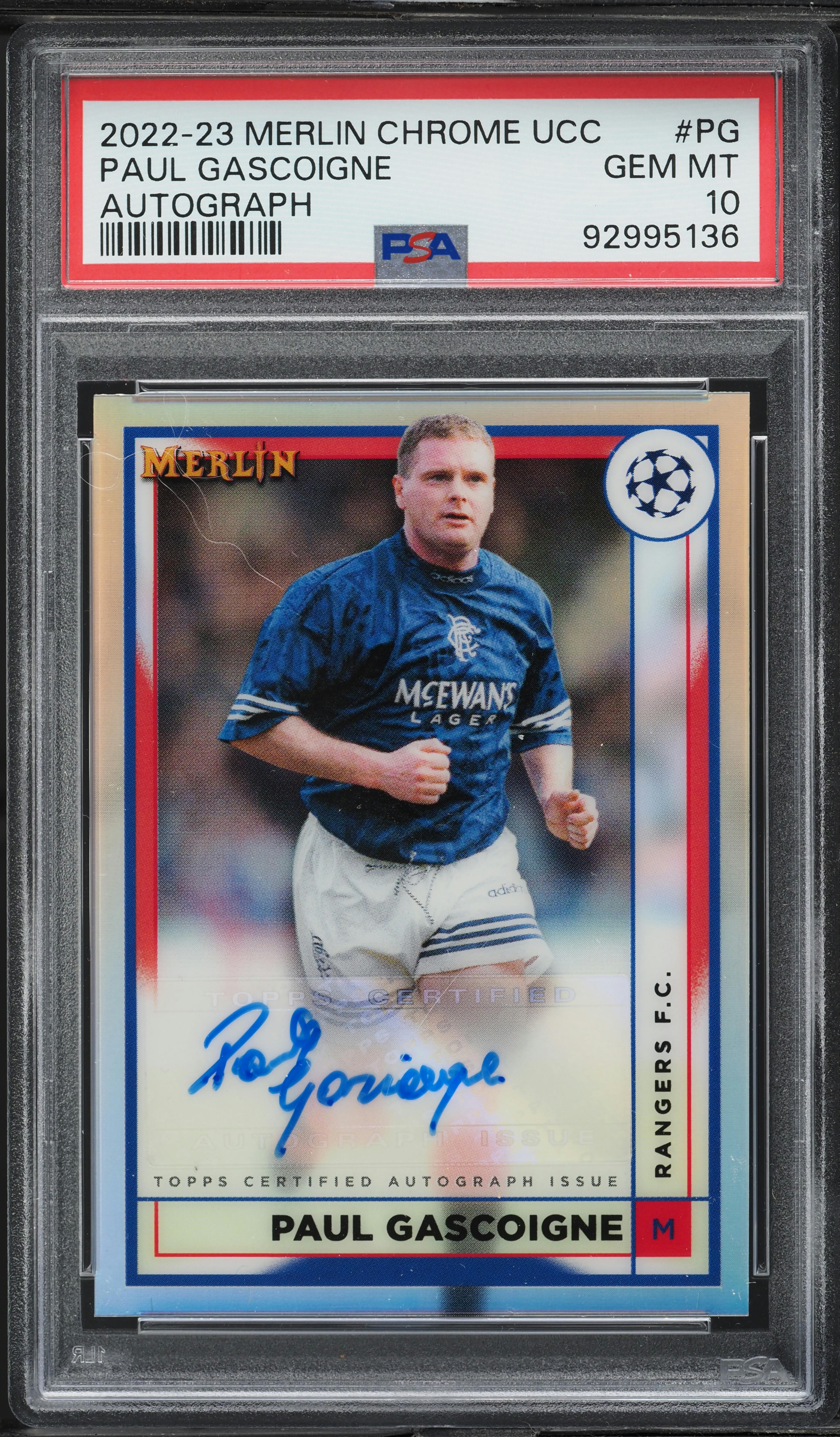 2022 Topps Merlin Chrome UEFA Paul Gascoigne AUTO #PG PSA 10 GEM