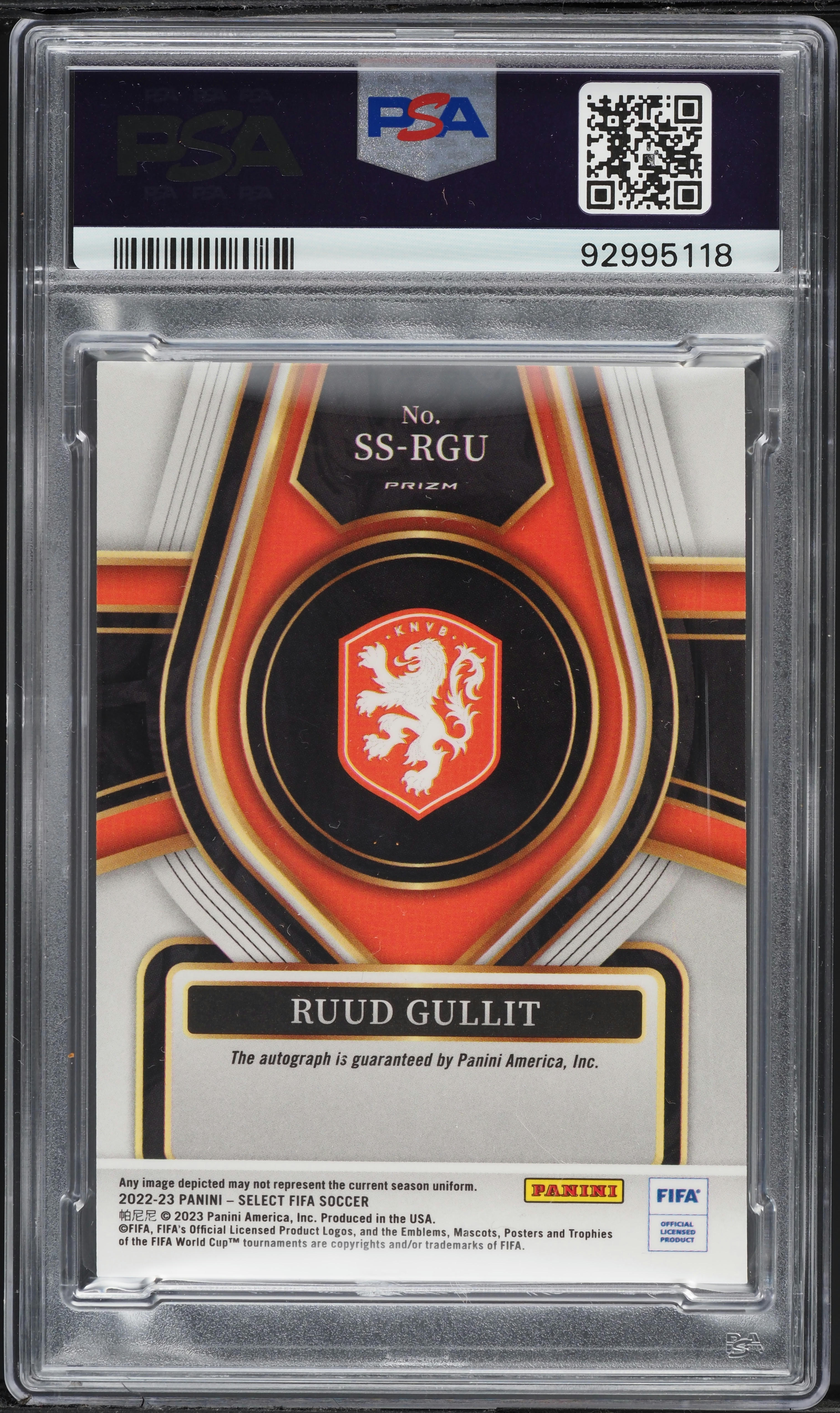 2022 Select FIFA Signature Prizm Ruud Gullit AUTO #SSRGU PSA 10 
