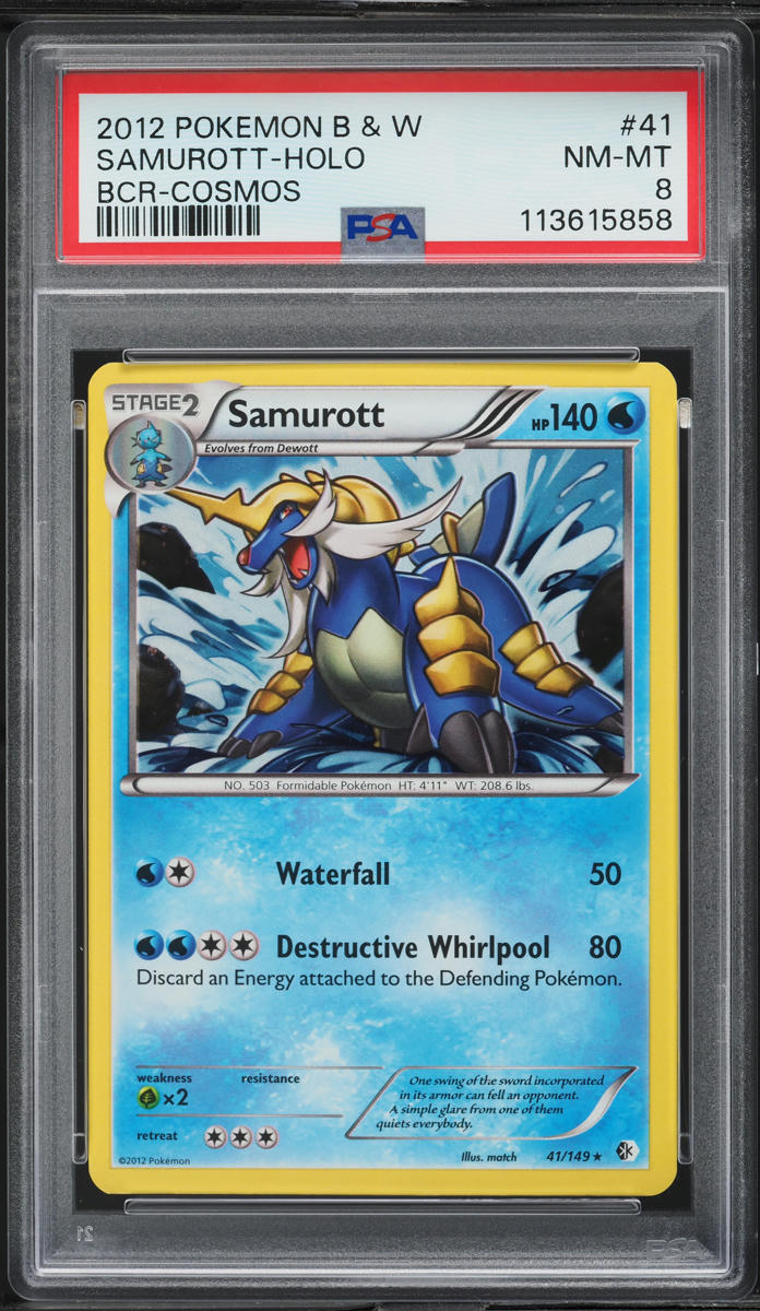 2012 Pokemon Black & White Boundaries Cosmos Holo Samurott #41 PSA 8 NM-MT