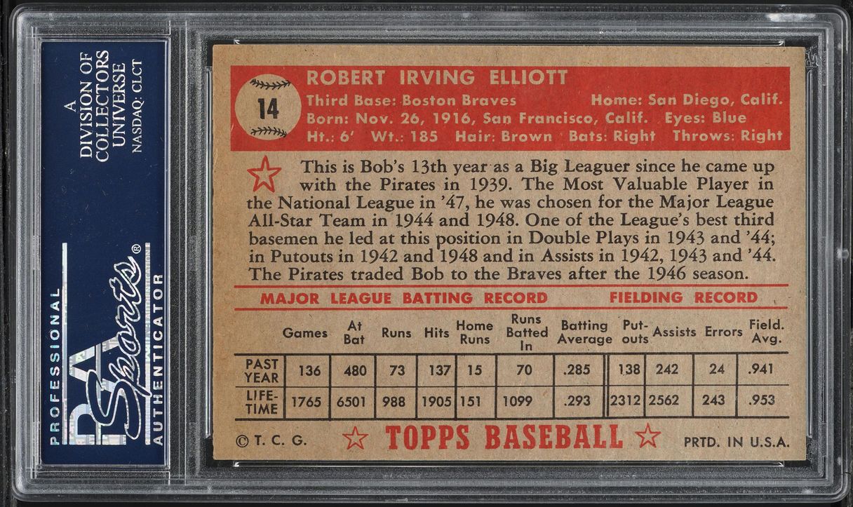 1952 Topps Bob Elliott #14 PSA 5 EX