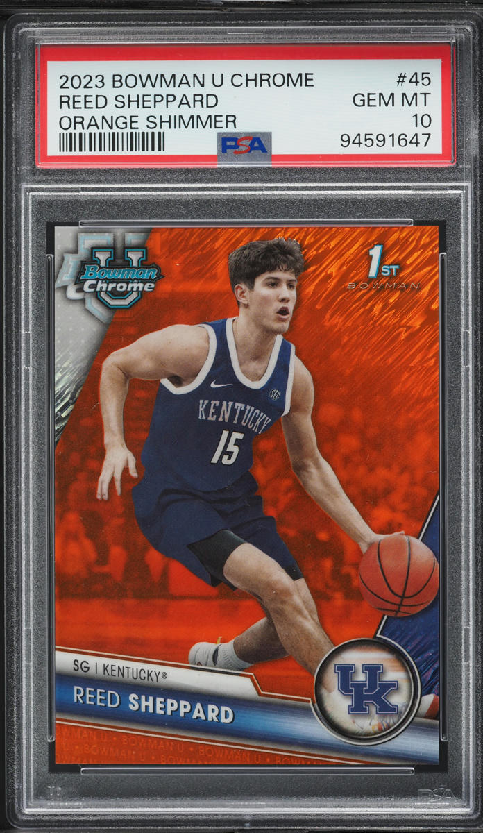 2023 Bowman University Chrome Orange Shimmer Reed Sheppard RC /25 #45 PSA 10