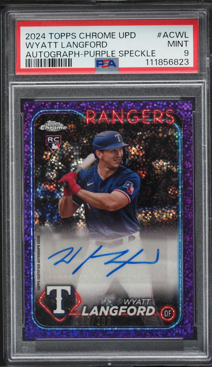 2024 Topps Chrome Update Purple Speckle Ref Wyatt Langford RC AUTO /299 PSA 9