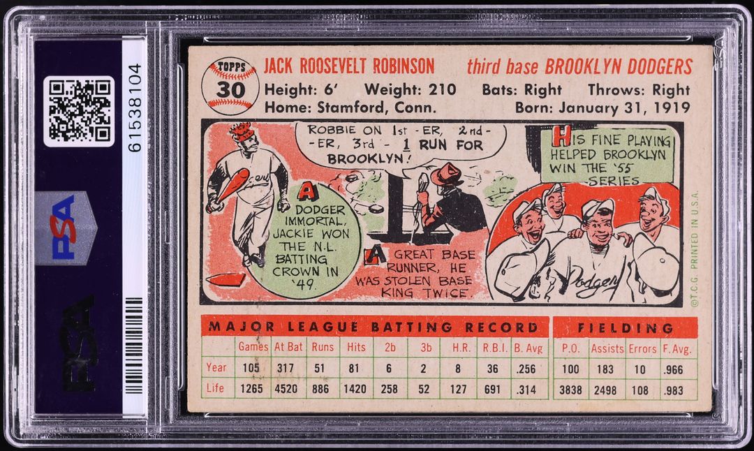 1956 Topps Jackie Robinson WHITE BACK #30 PSA 4 VGEX
