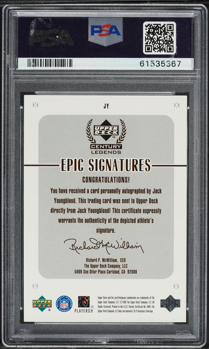 1999 Upper Deck Century Legends Epic Signatures Jack Youngblood AUTO #JY PSA 6