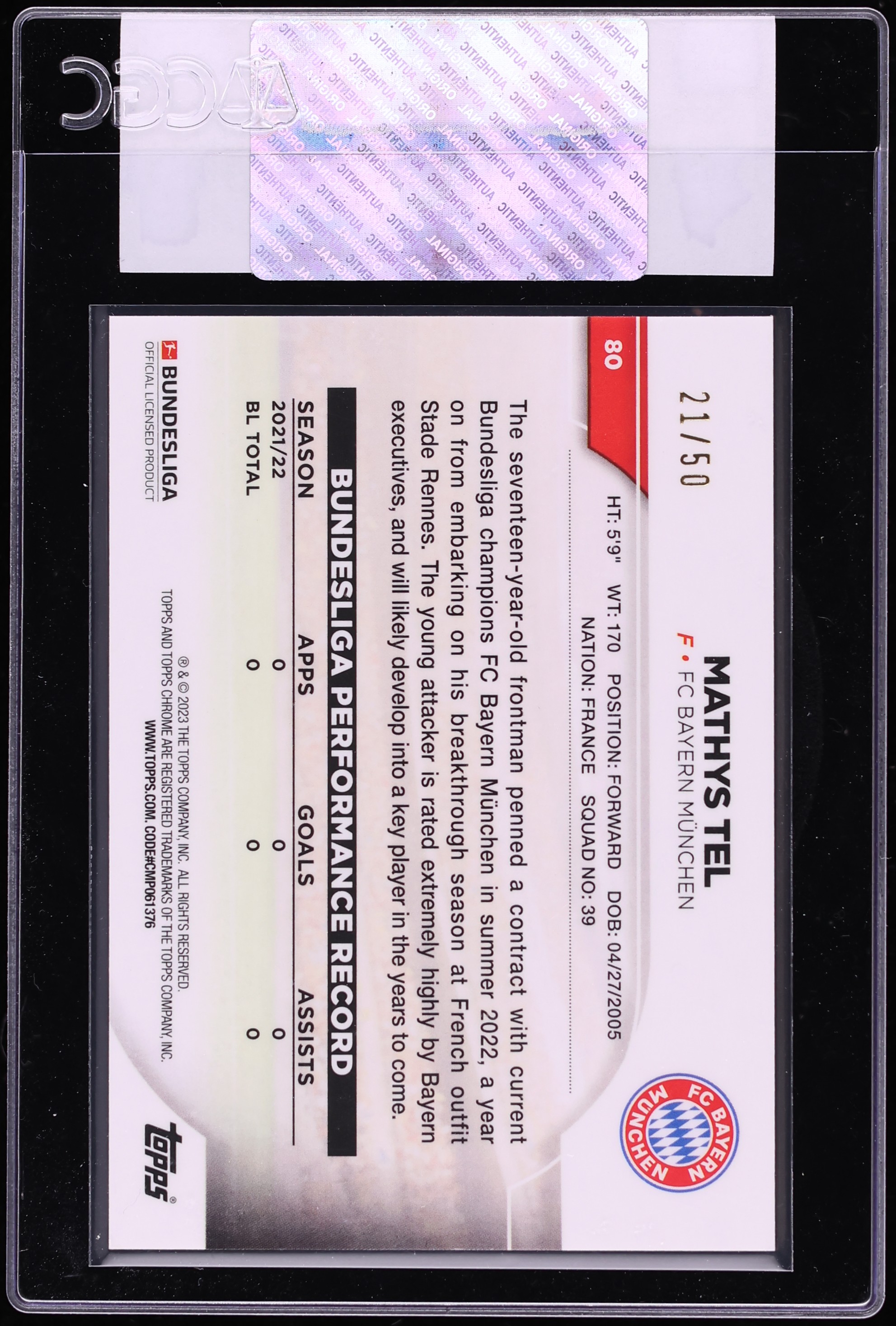 2022 Topps Chrome Bundesliga Gold Wave Refractor Mathys Tel /50