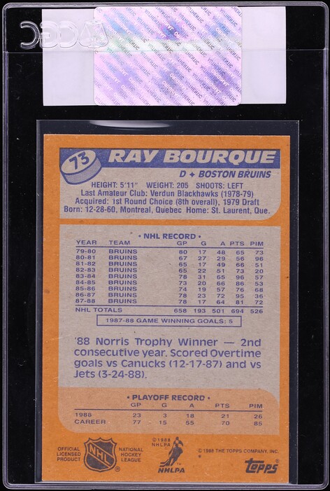 1988 Topp Hockey Ray Bourque #73 CGC AUTH
