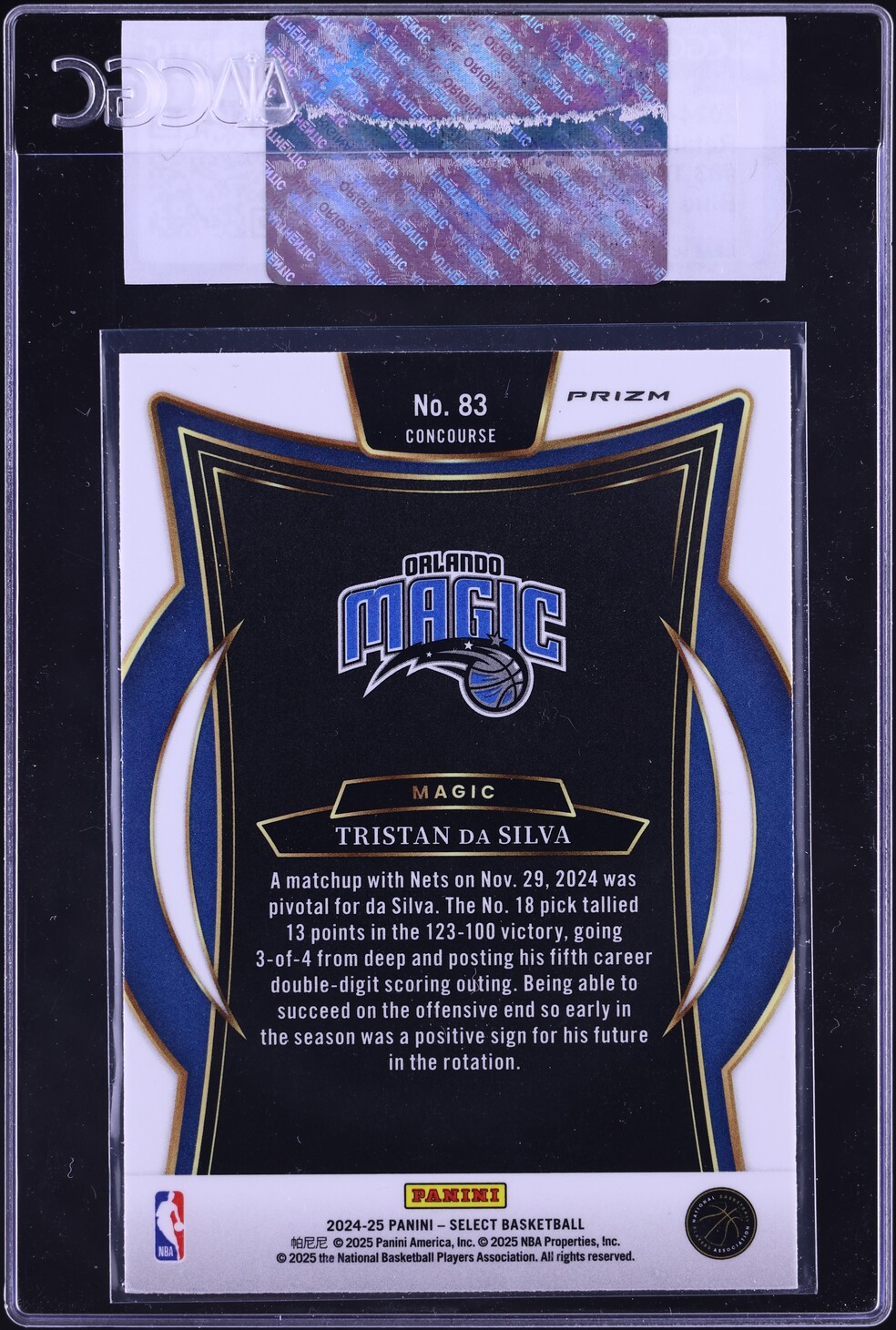 2024 Select Concourse Retail Blue Tristan Da Silva ROOKIE #83 CGC AUTH