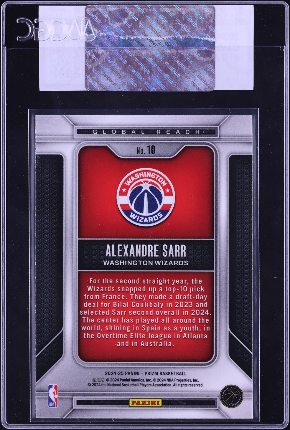 2024 Panini Prizm Global Reach Alexandre Sarr ROOKIE #10 CGC AUTH