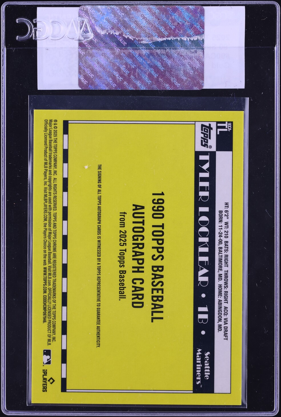 2025 Topps '90 Silver Pack Gold Tyler Locklear ROOKIE AUTO /50