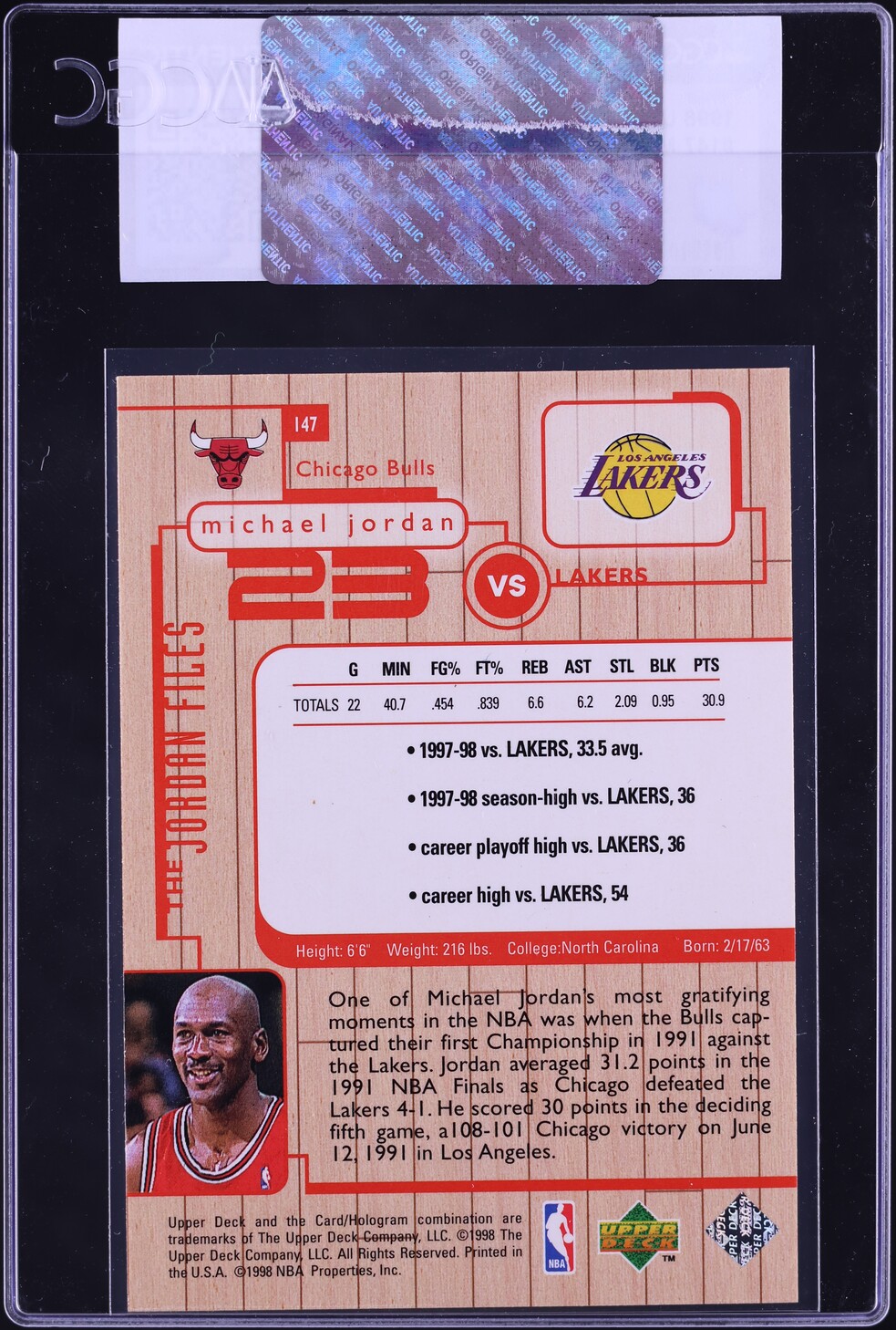 1998 Upper Deck MJ Living Legend Michael Jordan w/ Kobe Bryant #147 CGC AUTH