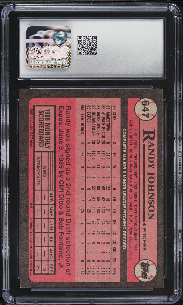 1989 Topps Randy Johnson ROOKIE #647 CGC 9 MINT on Fanatics Collect