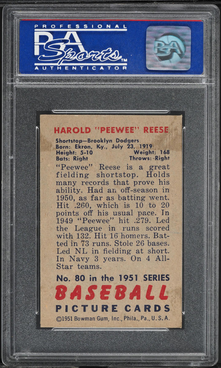1951 Bowman Harold "Pee Wee" Reese #80 PSA 7 NRMT