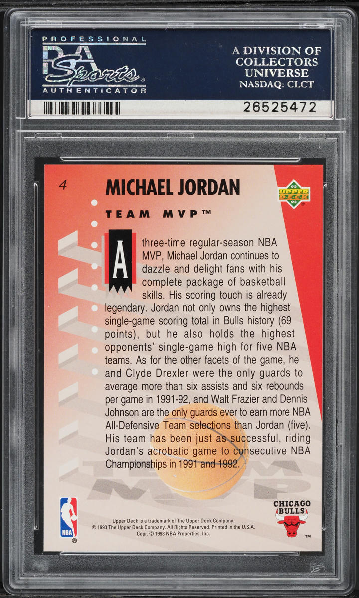 1992 Upper Deck MVP Holograms Michael Jordan #4 PSA 10 GEM MINT