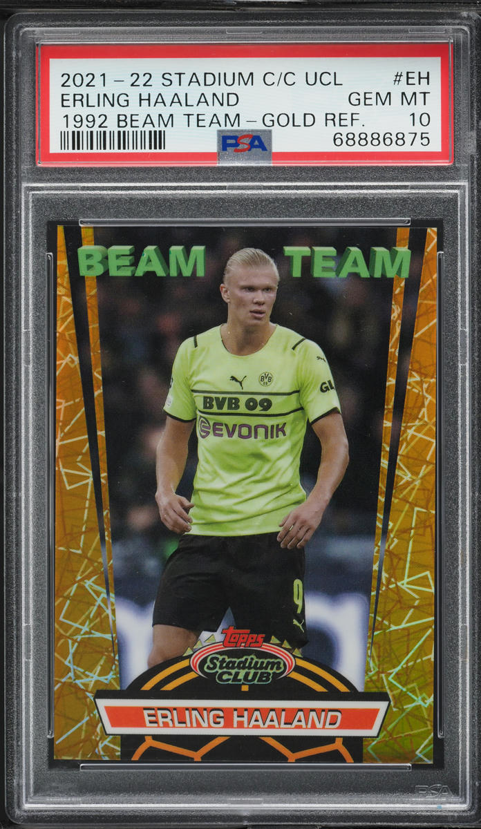 2021 Stadium Club Chrome UEFA '92 Beam Team Gold Refractor Erling Haaland /50 PSA 10 GEM MINT