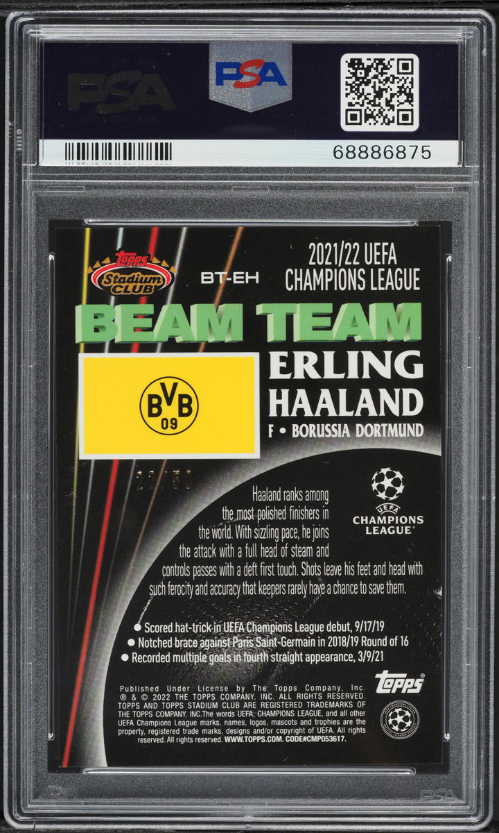 2021 Stadium Club Chrome UEFA '92 Beam Team Gold Refractor Erling Haaland /50 PSA 10 GEM MINT
