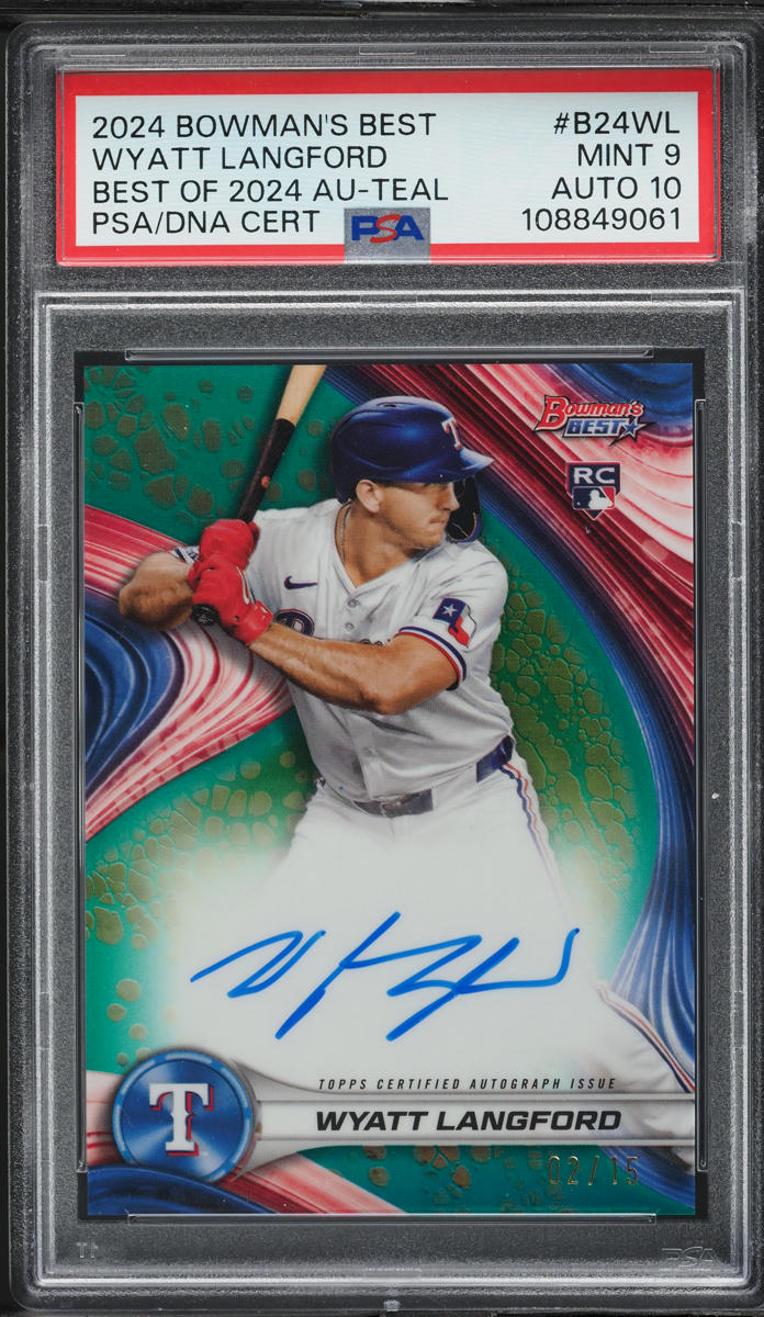 2024 Bowman's Best Of '24 Teal Wyatt Langford ROOKIE AUTO DNA 10 /15 PSA 9 MINT
