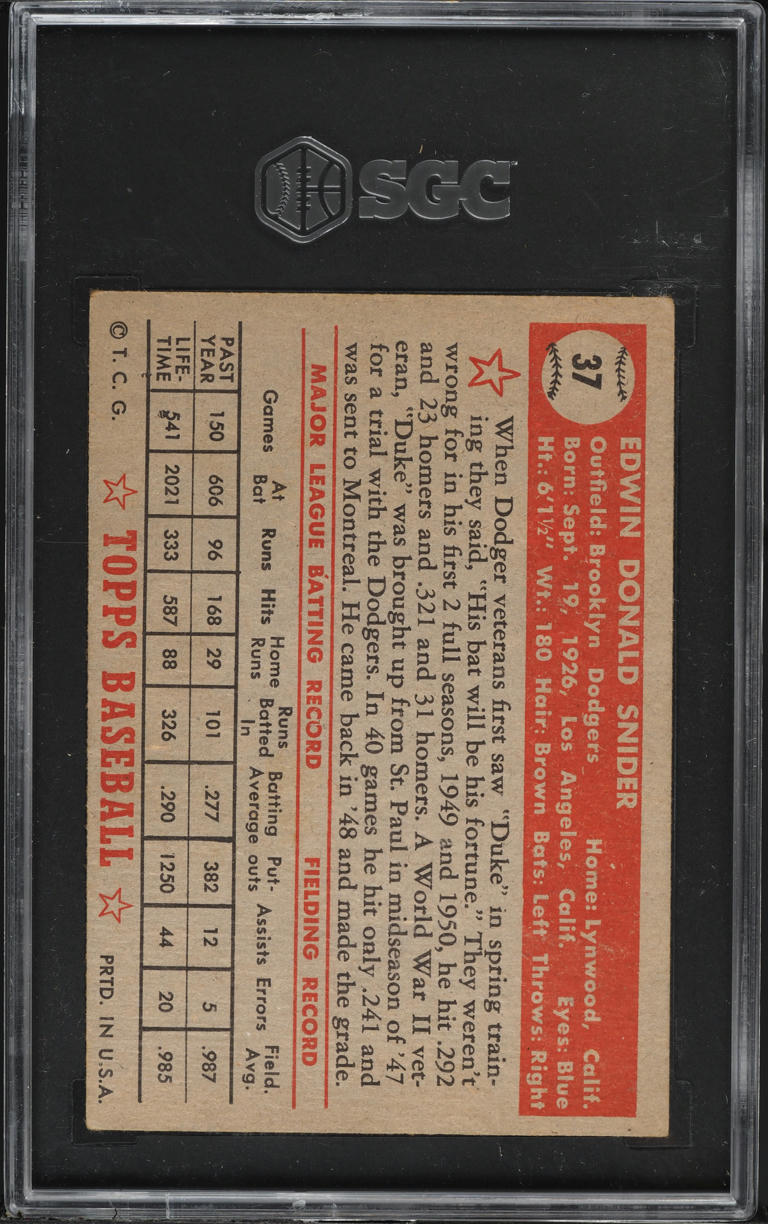 1952 Topps Duke Snider RED BACK #37 SGC 4.5 VGEX+