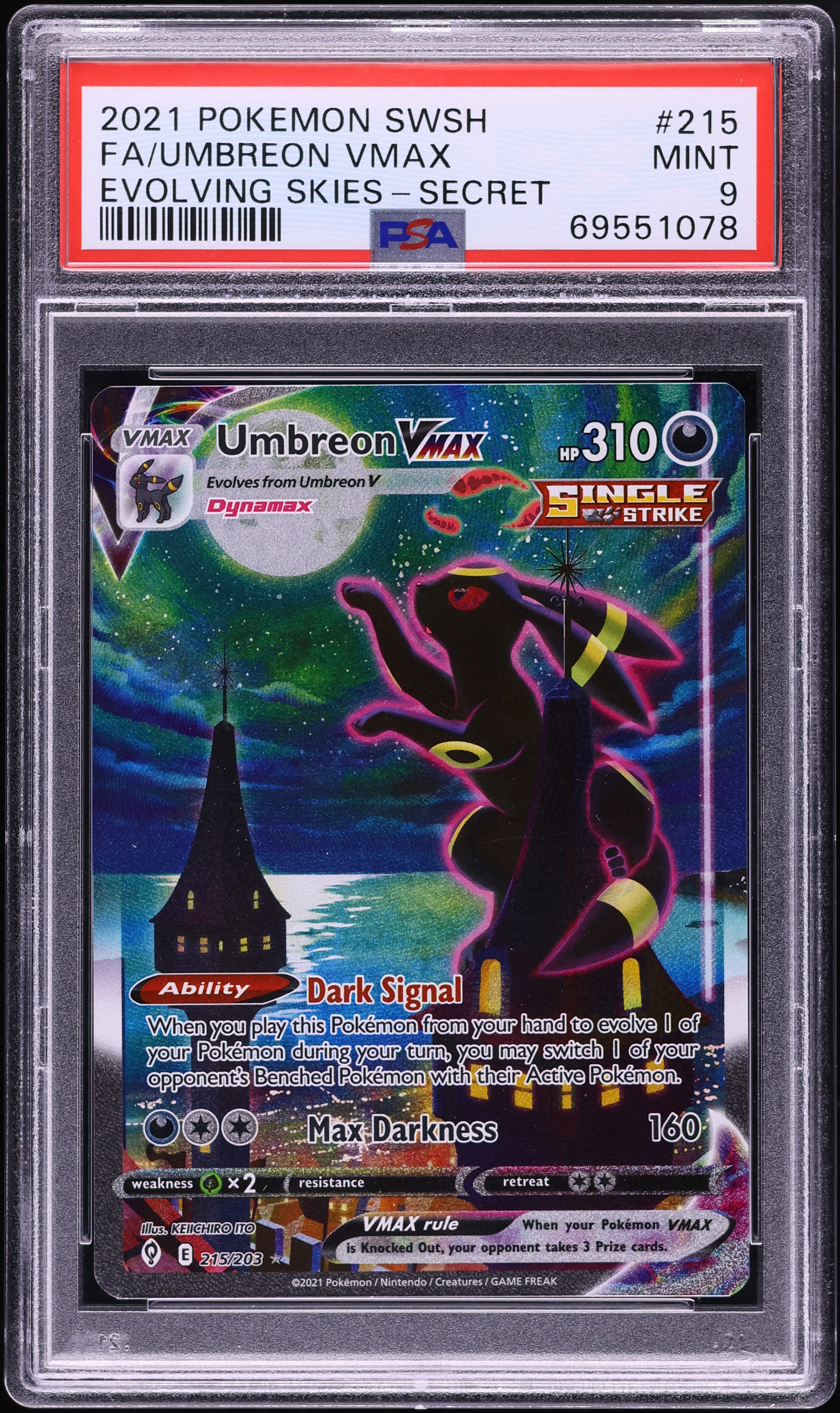 2021 Pokemon Sword & Shield Evolving Skies Alt Art Umbreon VMAX