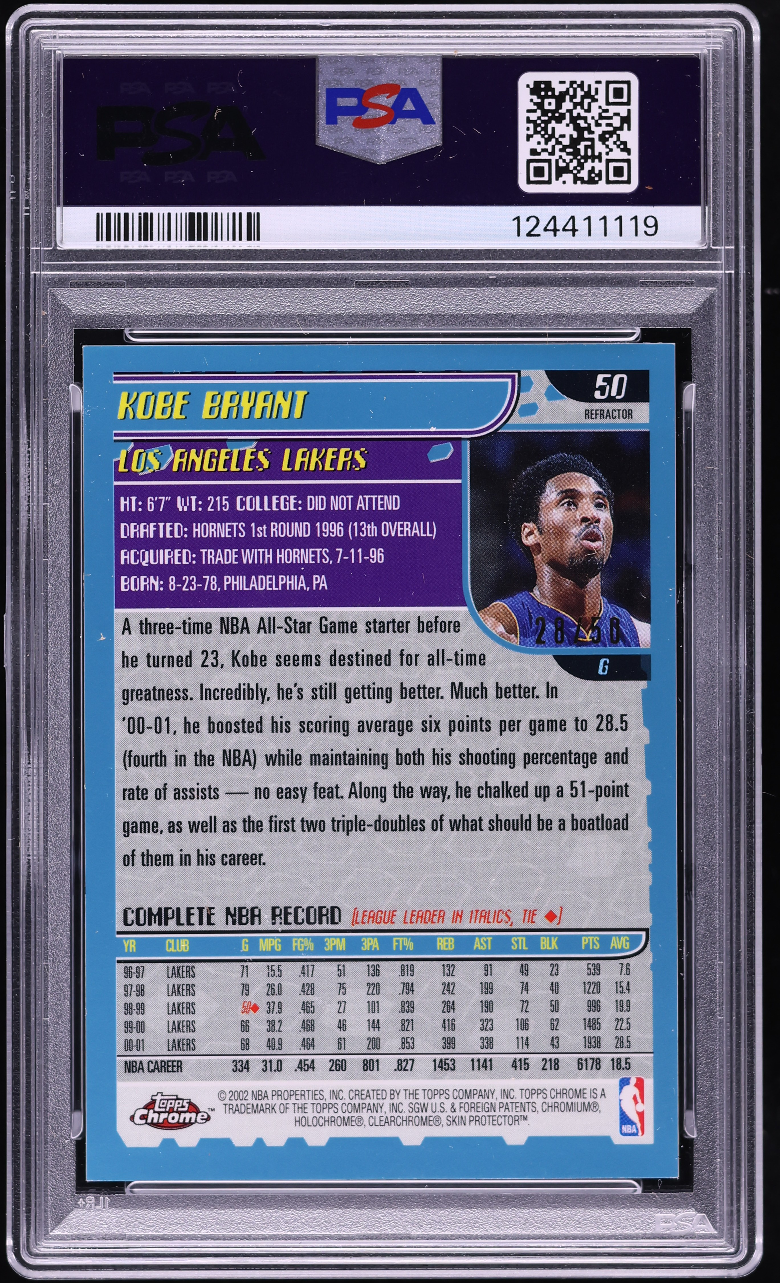 2001 Topps Chrome Black Refractor Kobe Bryant /50 #50 PSA 9 MINT