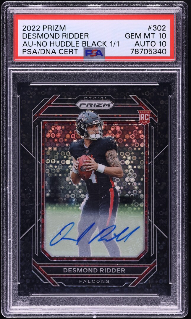 2022 Panini Prizm No Huddle Black Desmond Ridder RC AUTO DNA 10 1/1 #302 PSA 10