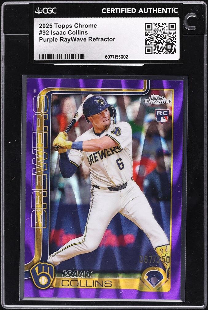 2025 Topps Chrome Purple RayWave Refractor Isaac Collins RC /250 #92 CGC AUTH