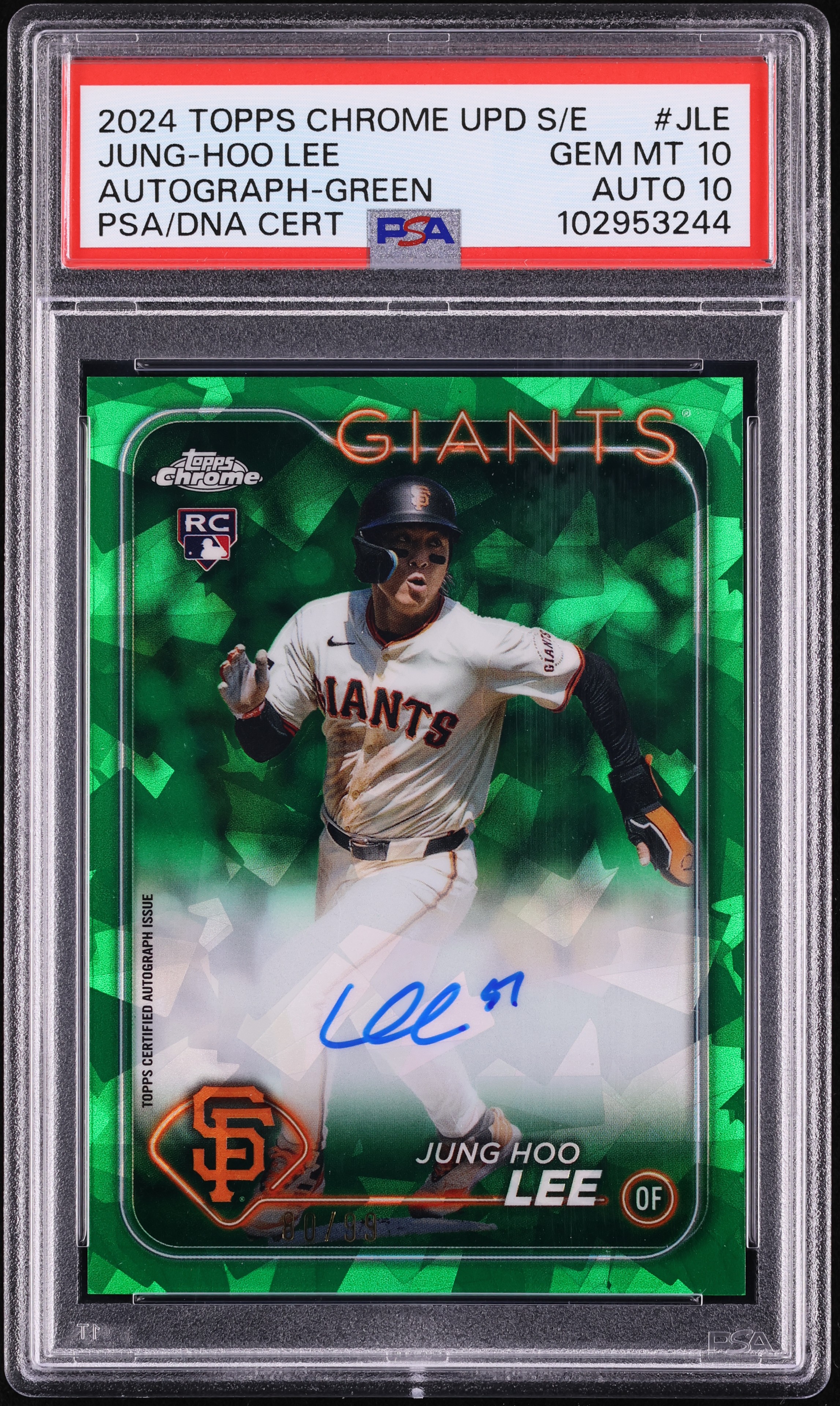 2024 Topps Chrome Update Sapphire Green Jung Hoo Lee RC AUTO DNA