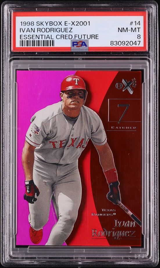 1998 Skybox E-X 2001 Essential Credentials Future Ivan Rodriguez /87 #14 PSA 8 NM-MT