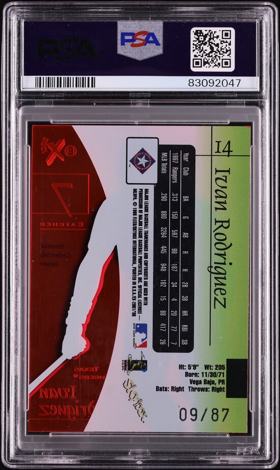 1998 Skybox E-X 2001 Essential Credentials Future Ivan Rodriguez /87 #14 PSA 8 NM-MT