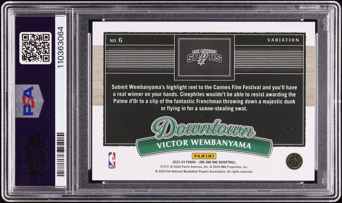 2023 Panini One And One Downtown Variation Victor Wembanyama ROOKIE #6 PSA 10