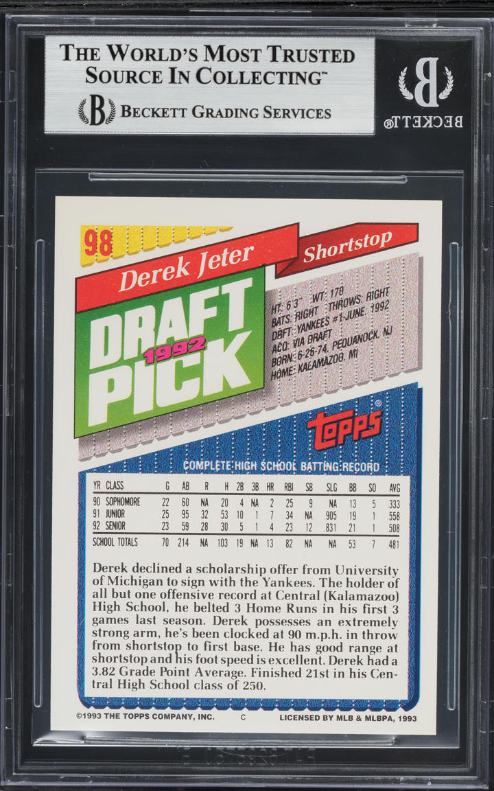 1993 Topps Colorado Rockies Inaugural Derek Jeter ROOKIE #98 BGS 9 MINT