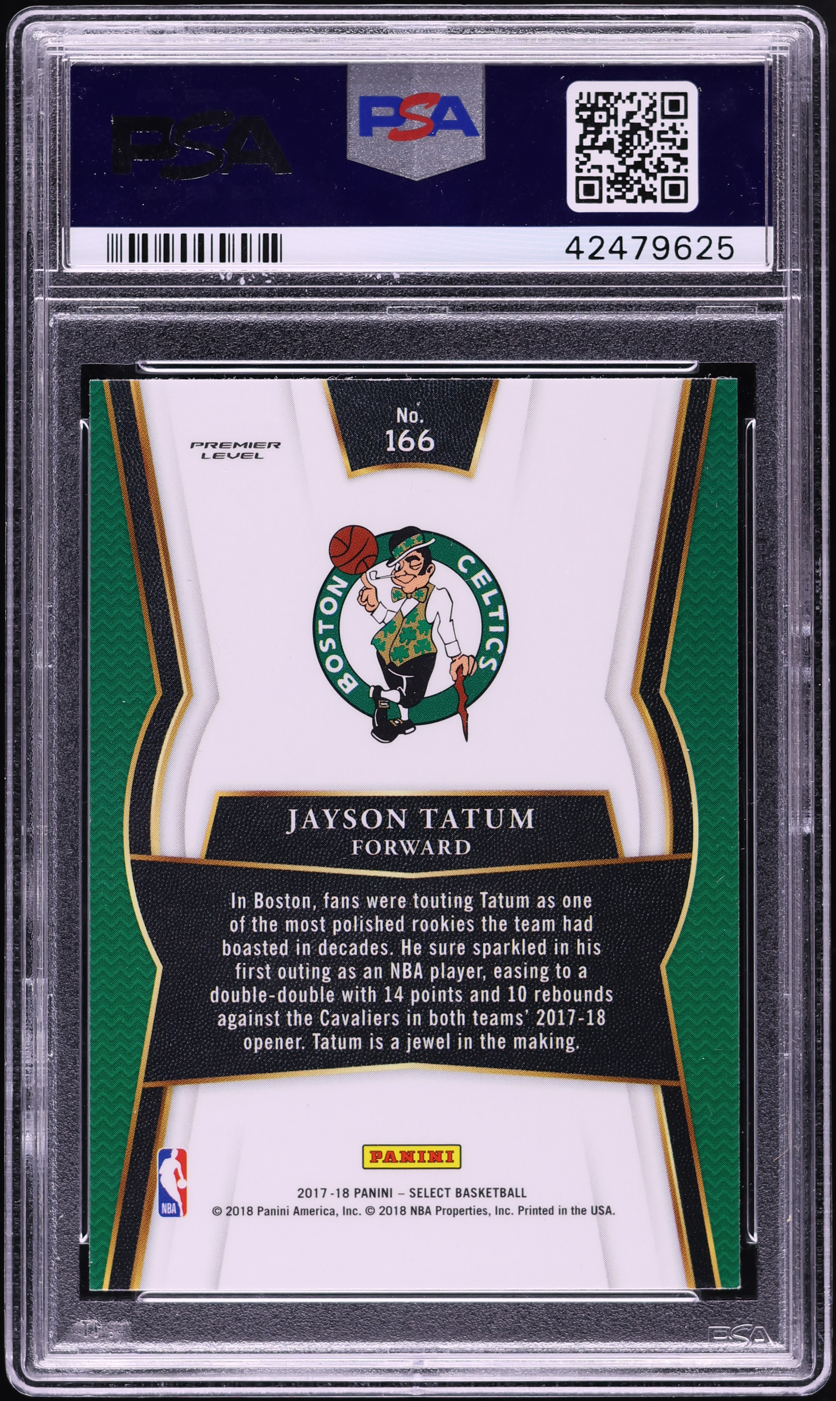 2017 Select Premier Level Jayson Tatum ROOKIE #166 PSA 10 GEM MINT